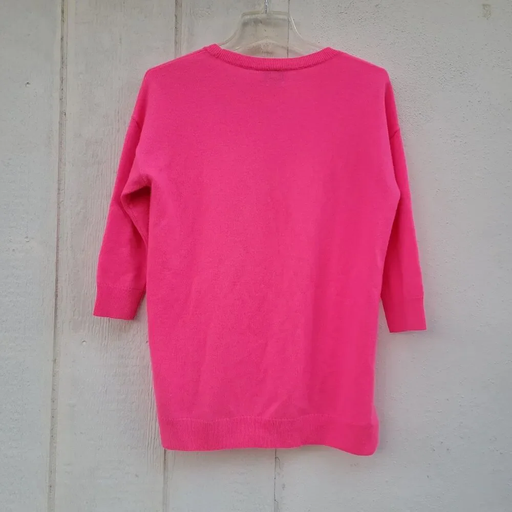 Vineyard Vines Women 100% Cashmere Sweater Bright Hot Pink 3/4 Sleeves top - Picture 2 of 3